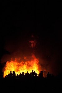 A few minutes in to the burn, there is a wall of fire across the burn field.