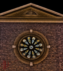 Stained Glass window on the side of the First United Methodist Church across from the Marietta Square.